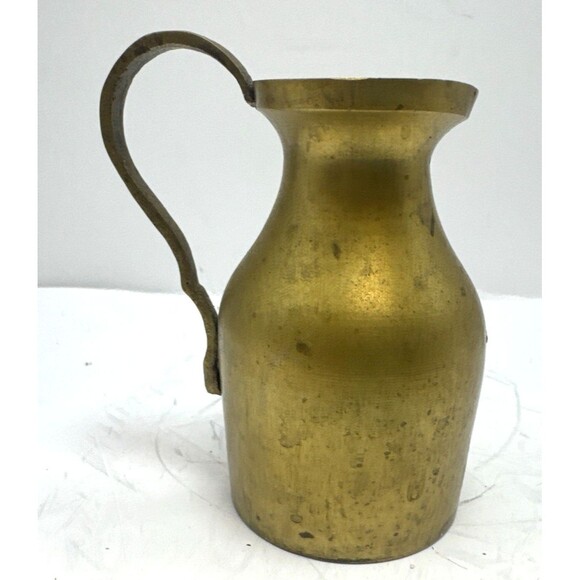 Other - Mini 3.5 In Tall Solid Brass Water Pitcher Jug Handle Rustic Patina